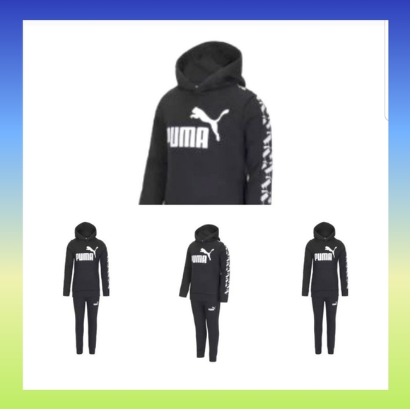 Puma jogger Hoodie Pants set size 5 Black White - Picture 3 of 6